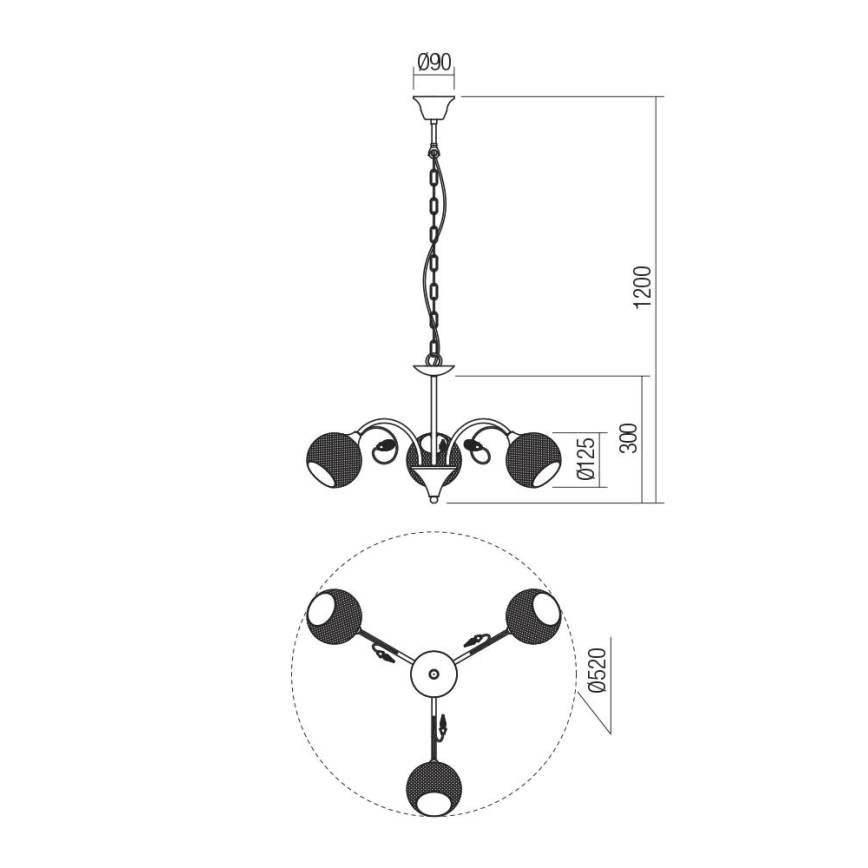 Redo 02-972 - Láncos csillár ASPERA 3xE14/28W/230V átm. 52 cm fekete