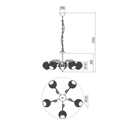 Redo 02-973 - Csillár láncon ASPERA 5xE14/28W/230V fekete