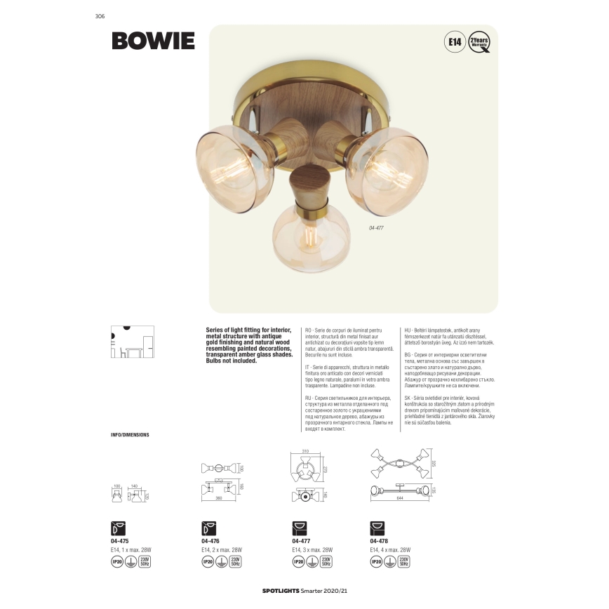 Redo 04-478 - Csillár BOWIE 4xE14/28W/230V
