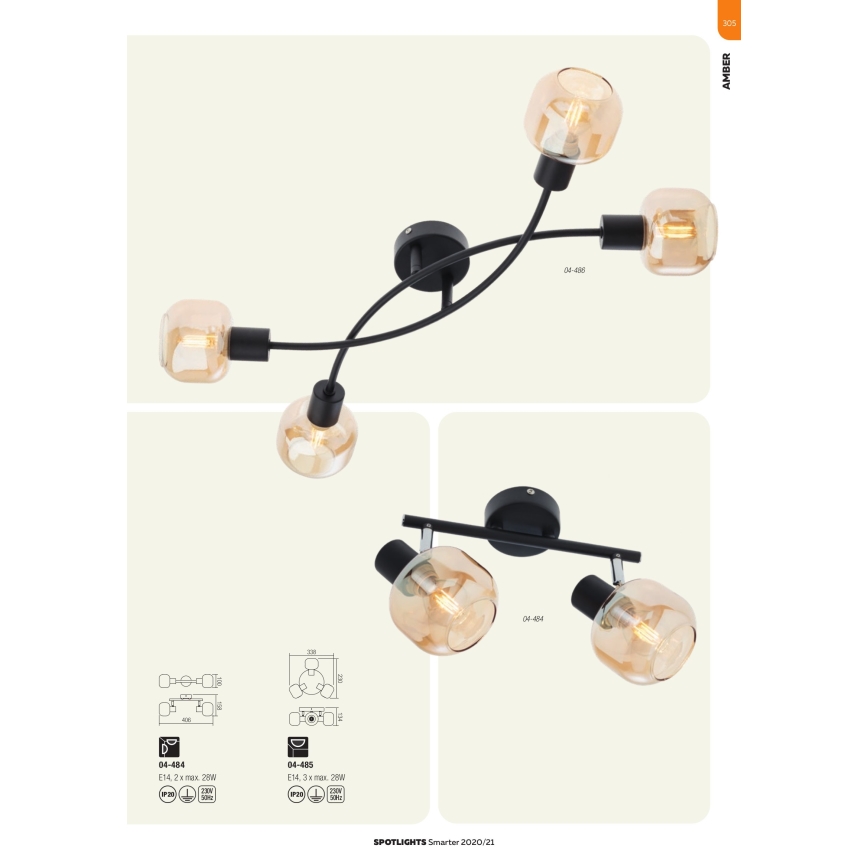 Redo 04-484 - Spotlámpa AMBER 2xE14/28W/230V