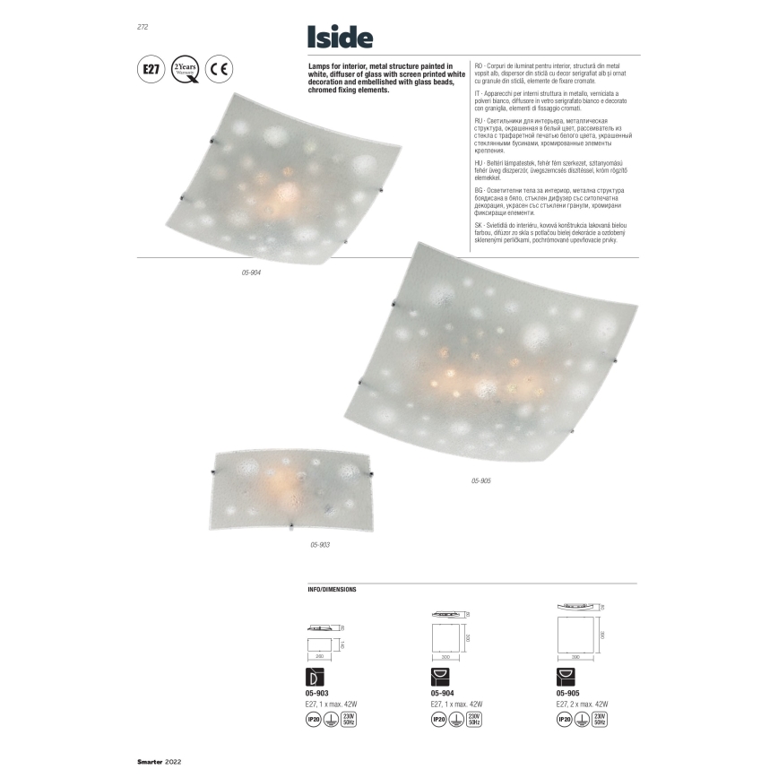 Redo 05-903 - Mennyezeti lámpa ISIDE 1xE27/42W/230V átlátszó