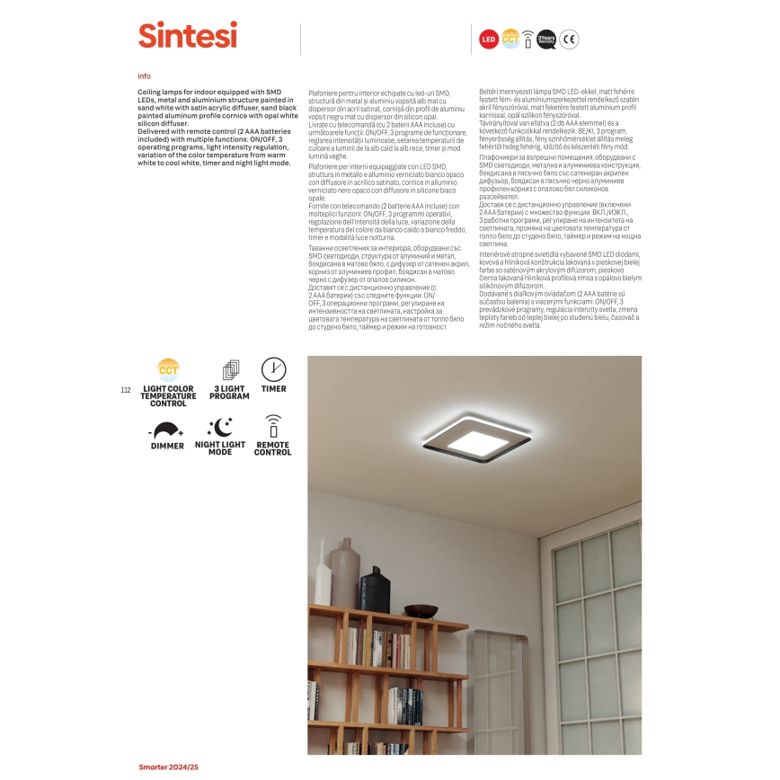 Redo 05-959 - LED Dimmelhető mennyezeti lámpa SINTESI LED/45W/230V átm. 45 cm 3000-6000K + távirányítás