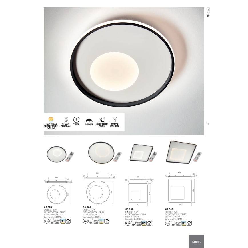 Redo 05-959 - LED Dimmelhető mennyezeti lámpa SINTESI LED/45W/230V átm. 45 cm 3000-6000K + távirányítás