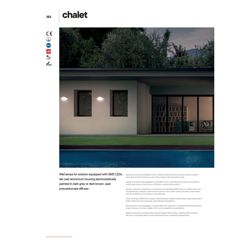 Redo 90002 - LED kültéri fali lámpatest CHALET LED/8W/230V IP54