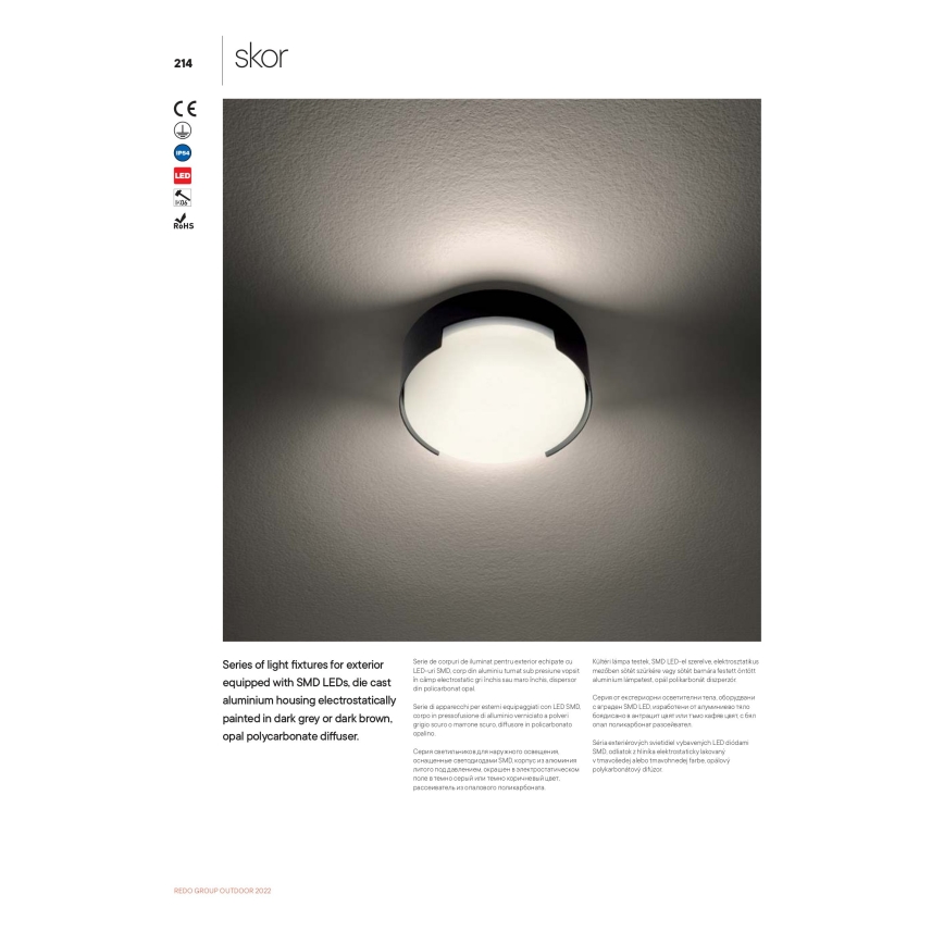 Redo 90004 - LED Kültéri mennyezeti lámpa SKOR LED/12W/230V átm. 15 cm IP54 barna