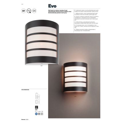 Redo 9001 - Kültéri fali lámpa EVO 1xE27/11W/230V IP44