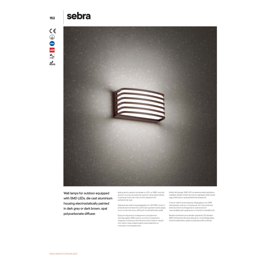 Redo 90038 - LED kültéri fali lámpa SEBRA LED/15W/230V IP54