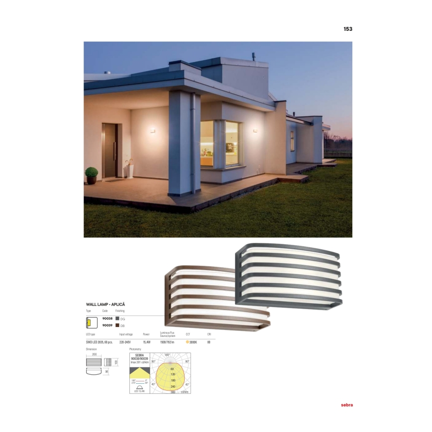 Redo 90038 - LED kültéri fali lámpa SEBRA LED/15W/230V IP54