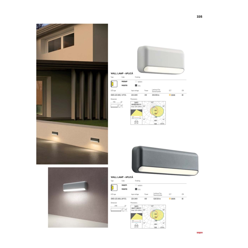 Redo 90070 - LED kültéri fali lámpatest SAPO LED/3W/230V IP65