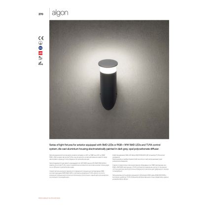 Redo 90073 - LED RGBW Kültéri fali lámpa ALGON LED/6W/230V Wi-Fi Tuya IP65 antracit