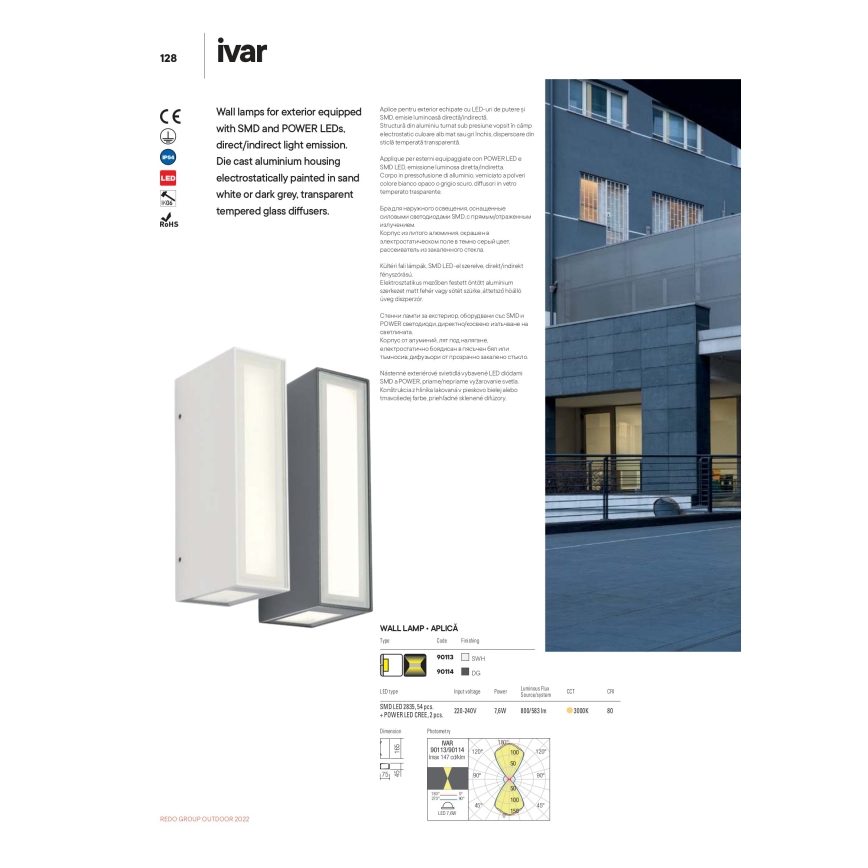 Redo 90114 - LED Kültéri fali lámpa IVAR LED/7,6W/230V IP54 antracit