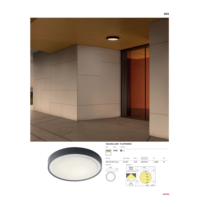Redo 90155 - LED Kültéri mennyezeti lámpa PONZA LED/16W/230V átm. 26 cm IP65