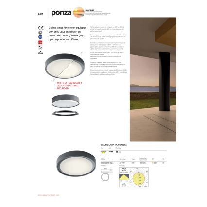 Redo 90155 - LED Kültéri mennyezeti lámpa PONZA LED/16W/230V átm. 26 cm IP65