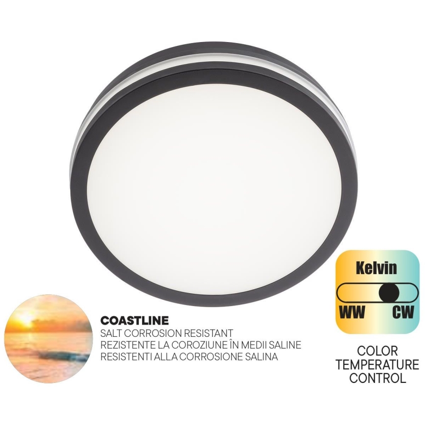 Redo 90286 - LED Kültéri mennyezeti lámpa ISOLA LED/24W/230V átm. 26 cm 3000/4000/6500K IP54 antracit