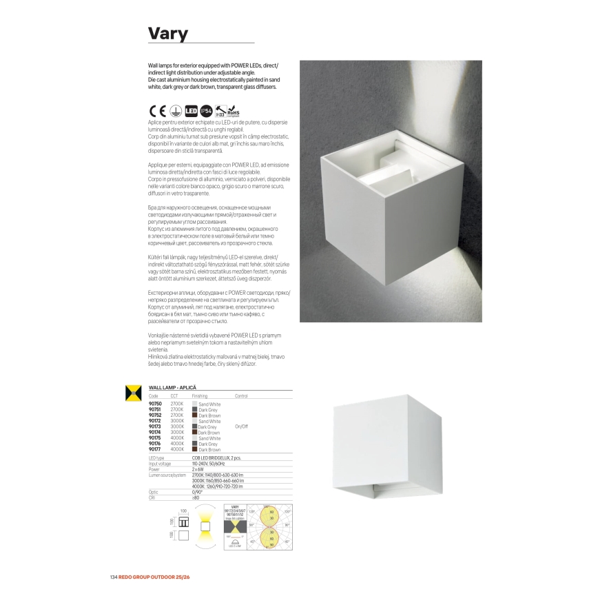 Redo 90294 - LED kültéri fali lámpatest VARY 2xLED/10W/230V 3000K IP54 fehér