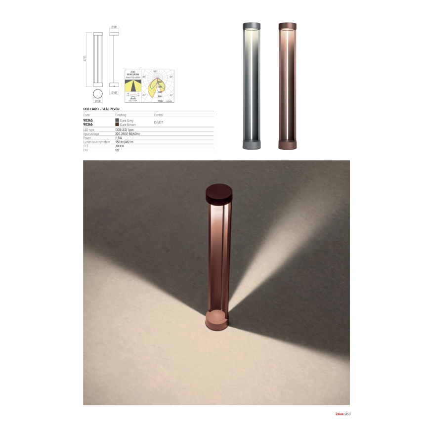 Redo 90365 - LED Kültéri lámpa ZEUS LED/11,5W/230V 3000K 75 cm IP54 antracit