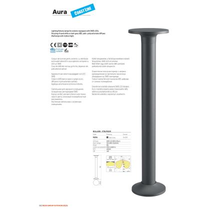 Redo 90374 - AURA kültéri LED-lámpa, 8W, 230V, 3000K, 70 cm, IP65, antracit