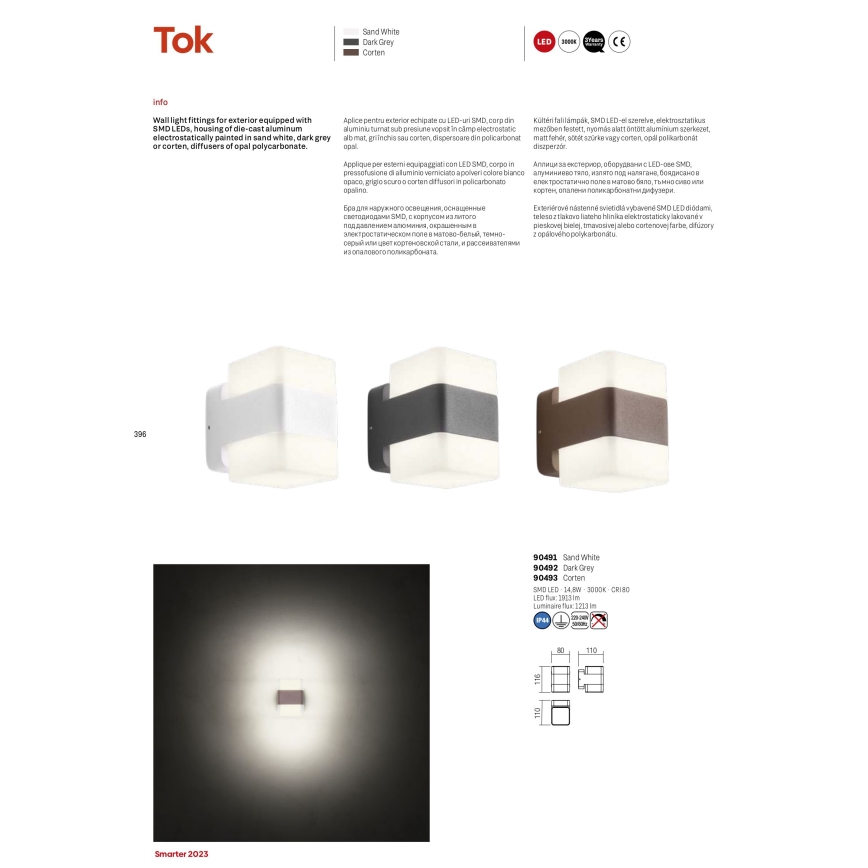 Redo 90492 - LED Kültéri fali lámpa TOK LED/14,8W/230V IP44 antracit