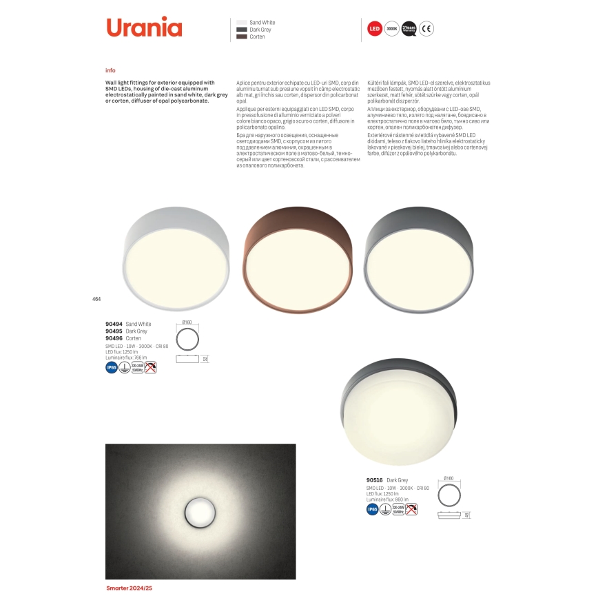 Redo 90494 - LED Kültéri mennyezeti lámpa URANIA LED/10W/230V átm. 16 cm 3000K IP65 fehér