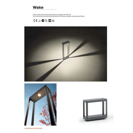 Redo 90580 - WAKE LED kültéri lámpa, 8W, 230V, 3000K, 20 cm, IP65, antracit