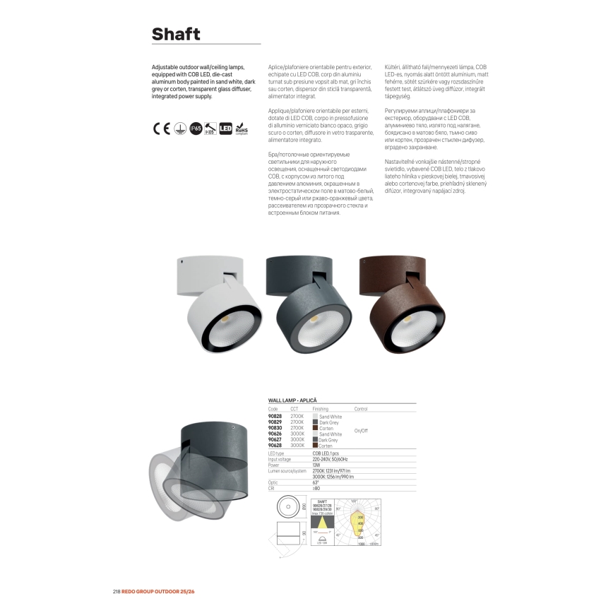 Redo 90626 - LED kültéri spotlámpa SHAFT LED/13W/230V 3000K átm. 9 cm IP65 fehér