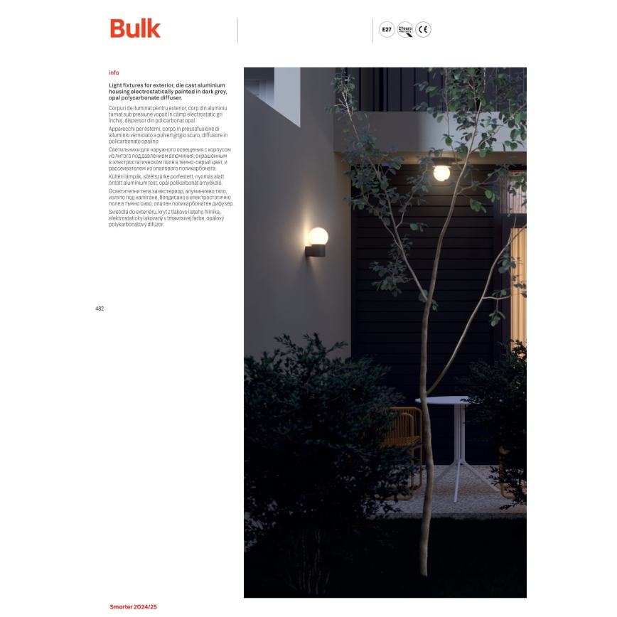 Redo 90642 - Kültéri lámpa BULK 1xE27/28W/230V 50 cm IP44 antracit