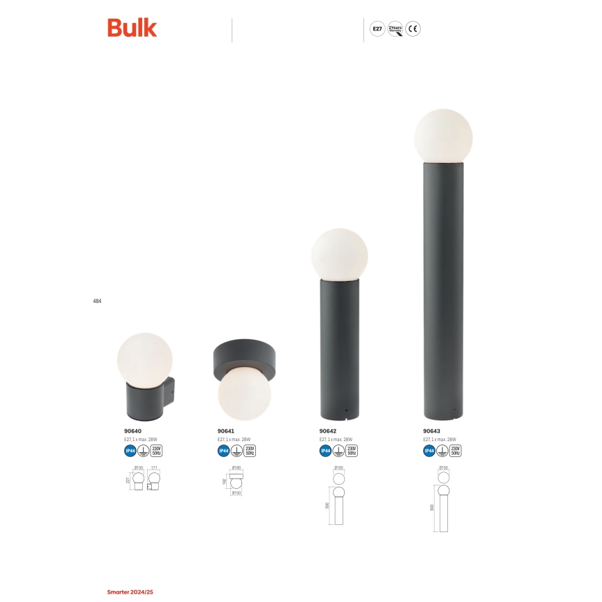 Redo 90643 - Kültéri lámpa BULK 1x E27/28W/230V, 80 cm, IP44, antracit