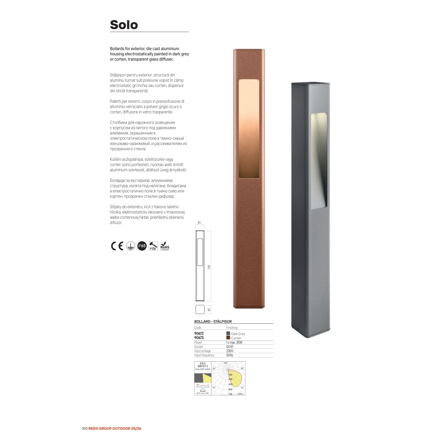 Redo 90673 - SOLO kültéri lámpa 1x GU10/35W/230V, 70 cm, IP65, barna