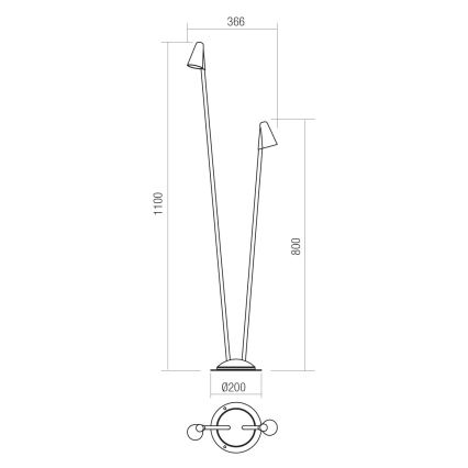 Redo 90711 - LED kültéri lámpa NIVALIS 2xLED/6,9W/230V 3000K 110 cm IP65 antracit