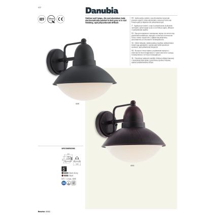 Redo 9095 - Kültéri fali lámpa  DANUBIA 1xE27/42W/230V IP44
