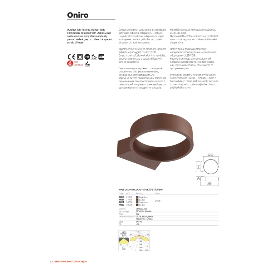 Redo 91067 - LED kültéri lámpa ONIRO LED/15W/230V 3000K 49,5 cm CRI 90 IP65 barna