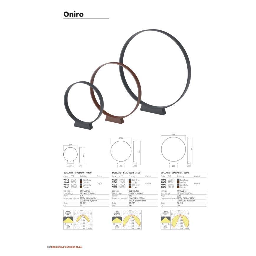 Redo 91067 - LED kültéri lámpa ONIRO LED/15W/230V 3000K 49,5 cm CRI 90 IP65 barna
