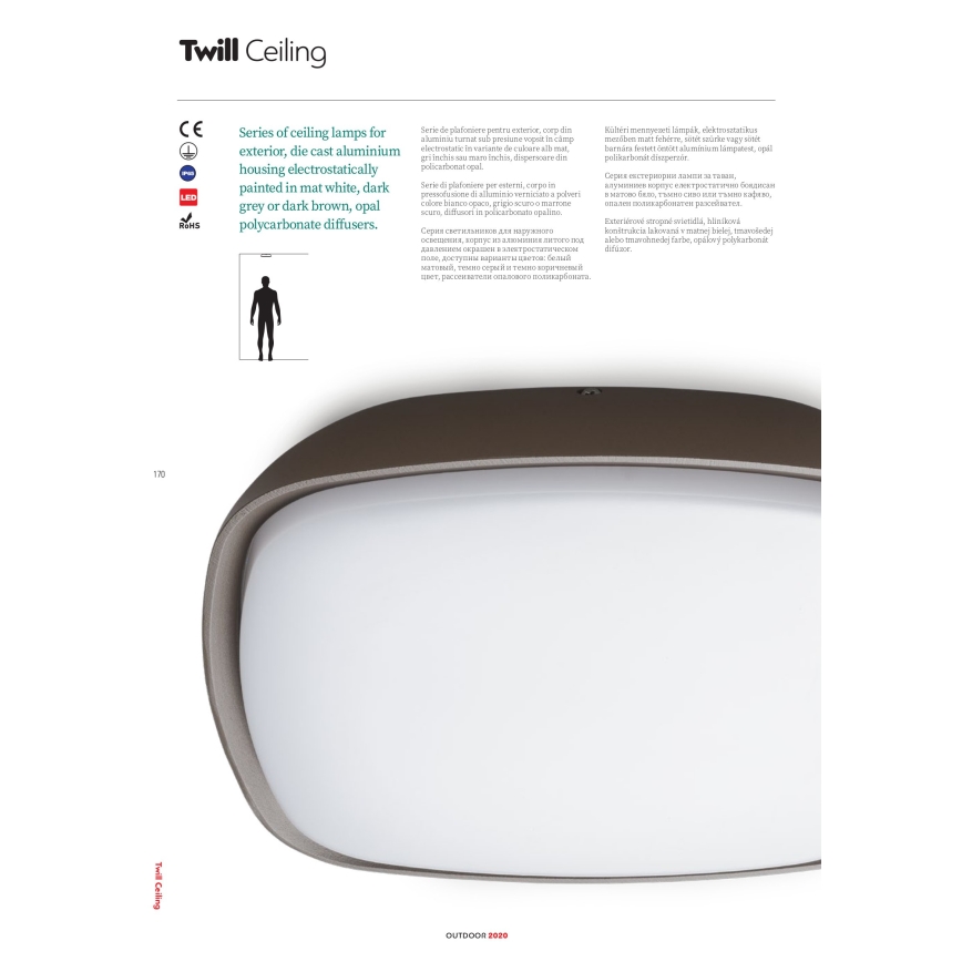 Redo 9539 - LED Kültéri mennyezeti lámpa TWILL LED/20W/230V IP65 barna