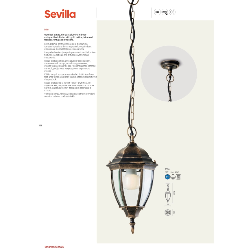Redo 9604 - Kültéri fali lámpa SEVILLA 1xE27/42W/230V IP44 arany/patinás
