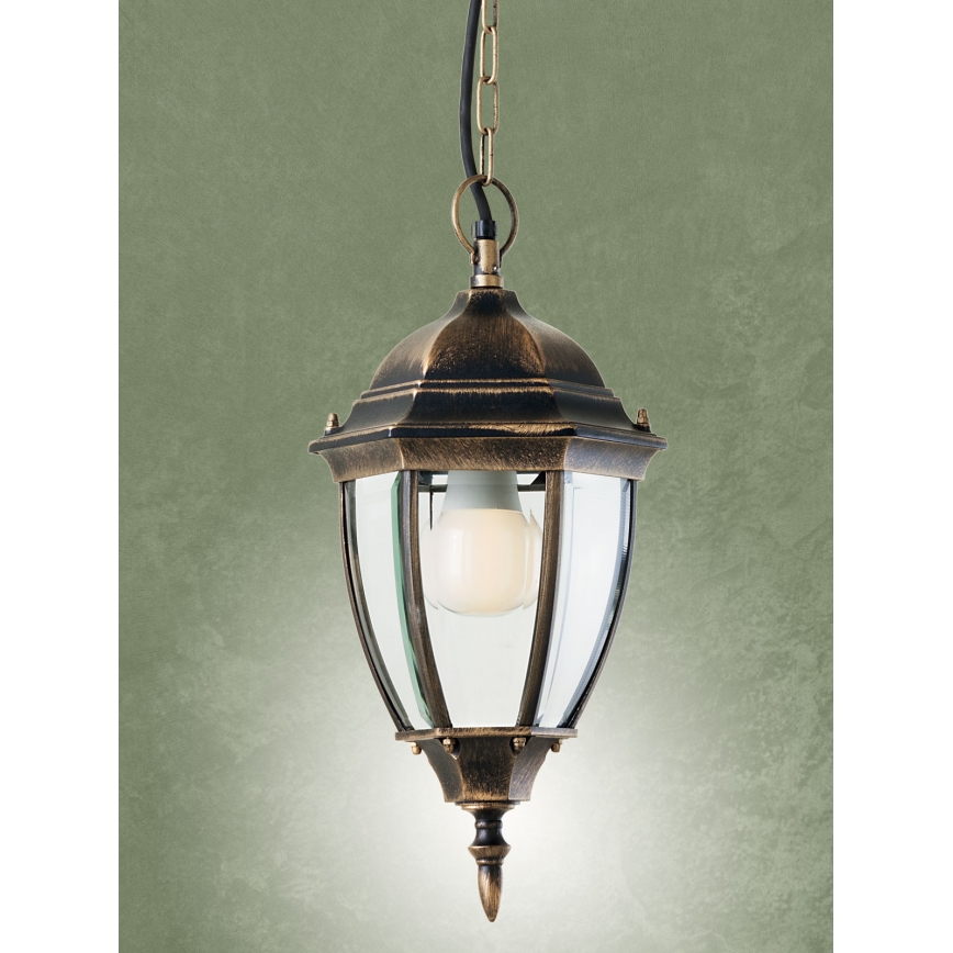 Redo 9607 - Kültéri csillár láncon SEVILLA 1xE27/42W/230V IP44 arany/patinás