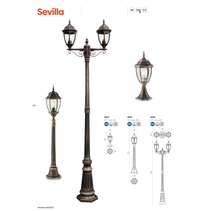 Redo 9608 - Kültéri lámpa SEVILLA 1xE27/42W/230V IP44 arany/patinás