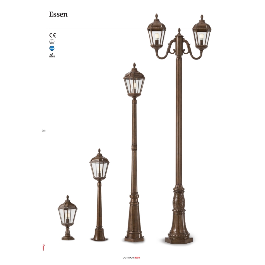 Redo 9662 - Kültéri lámpa ESSEN 1xE27/70W/230V 221,5 cm IP44 barna/patina