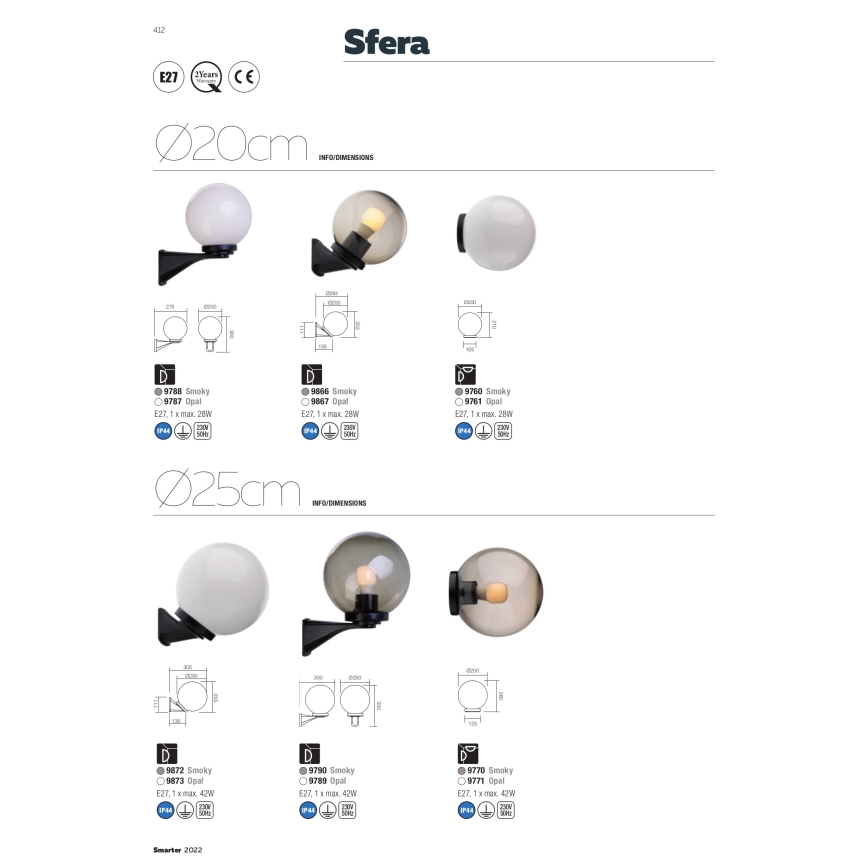 Redo 9760 - Pótellenző kültéri lámpához SFERA 20 cm átmérő, IP44 barna