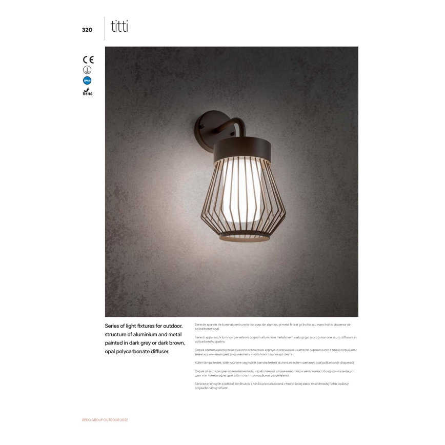 Redo 9843 - Kültéri fali lámpa TITTI 1xE27/42W/230V IP44 antracit