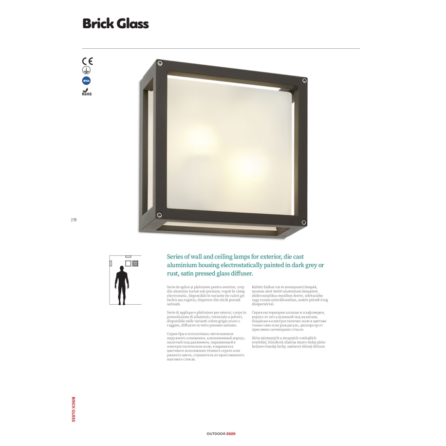 Redo 9893 - Kültéri fali lámpa  BRICK 2xE27/42W/230V IP54 barna