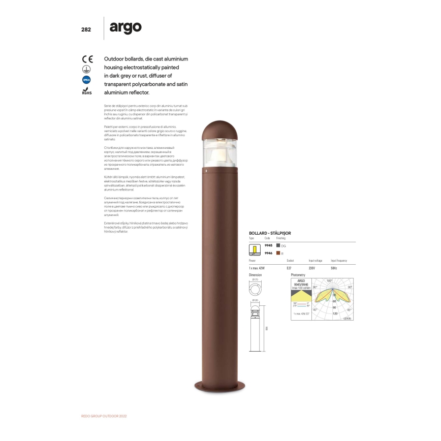 Redo 9946 - Kültéri lámpa ARGO 1xE27/42W/230V IP54 barna