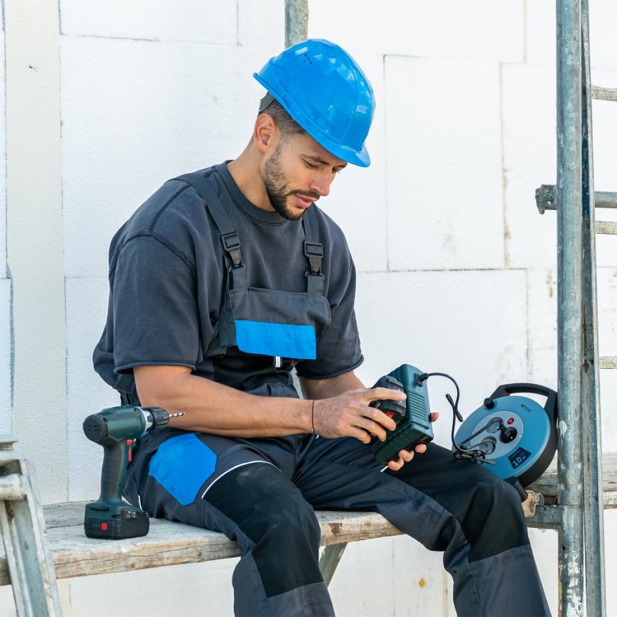 Retlux - 3 aljzatos, E típusú kábeldobos hosszabbító, 10 m, kék/fekete