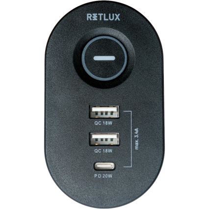 Hosszabbítókábel asztalra rögzíthető 3 aljzat E típus + 2xUSB-A + 1xUSB-C 1,5m fekete