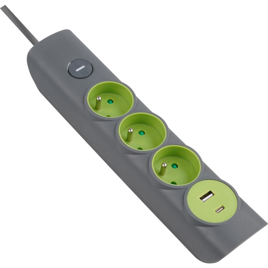 Retlux - Hosszabbító kábel kapcsolóval 3 aljzat E típus + 1xUSB-A + 1xUSB-C 1,4m szürke