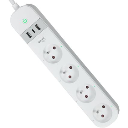 Intelligens hosszabbító vezeték kapcsolóval 4Z Típus E + 2x USB-A + 1x USB-C 1,5m Wi-Fi Tuya fehér