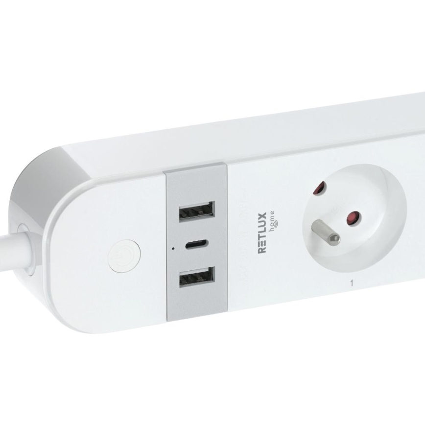 Intelligens hosszabbító vezeték kapcsolóval 4Z Típus E + 2x USB-A + 1x USB-C 1,5m Wi-Fi Tuya fehér
