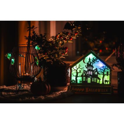 LED Dekoráció HALLOWEEN LED/2xAA/többszínű kísértetjárta ház