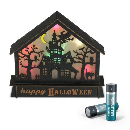LED Dekoráció HALLOWEEN LED/2xAA/többszínű kísértetjárta ház