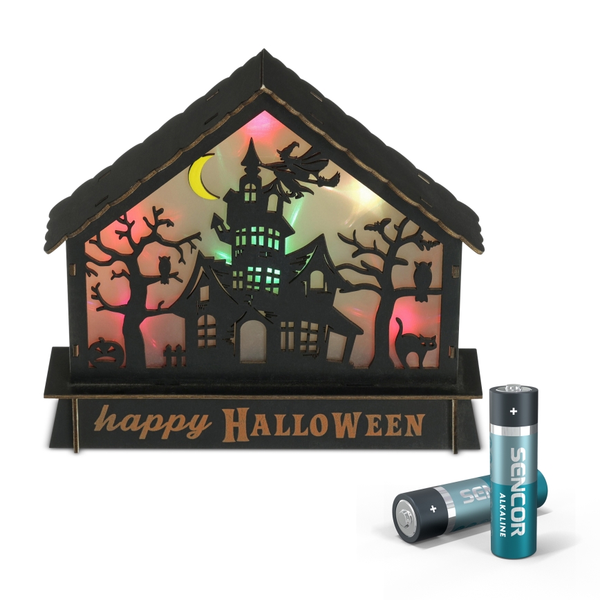 LED Dekoráció HALLOWEEN LED/2xAA/többszínű kísértetjárta ház