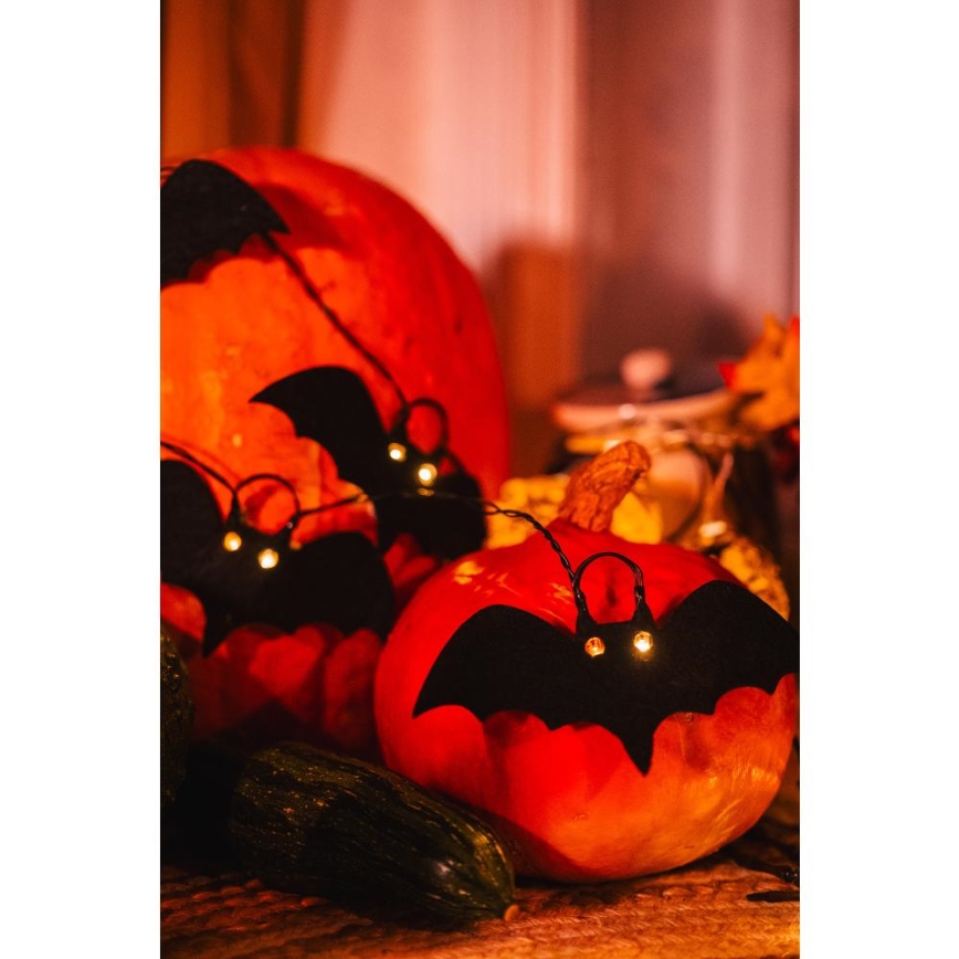 LED Dekorációs lánc HALLOWEEN 10xLED/2xAA/meleg fehér 1,3m denevéres